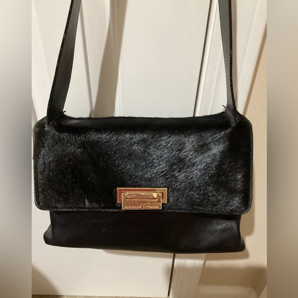 EUC🔥ADRIENNE VITTADINI GORGEOUS VINTAGE FAUX FUR&100%REAL LEATHER BLACK&GOLD!!! - Picture 4 of 10